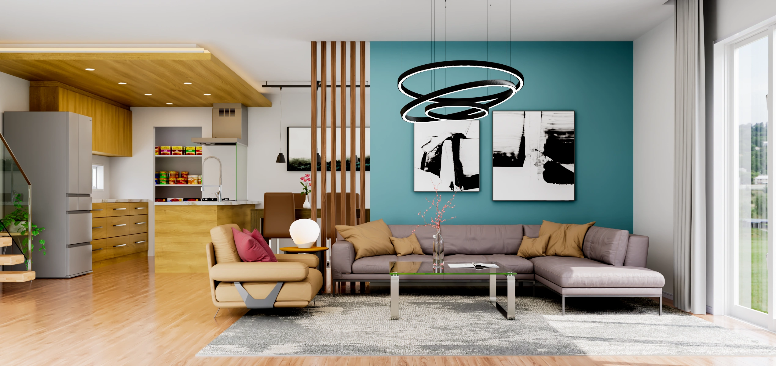 開放的なLDK インテリアパース