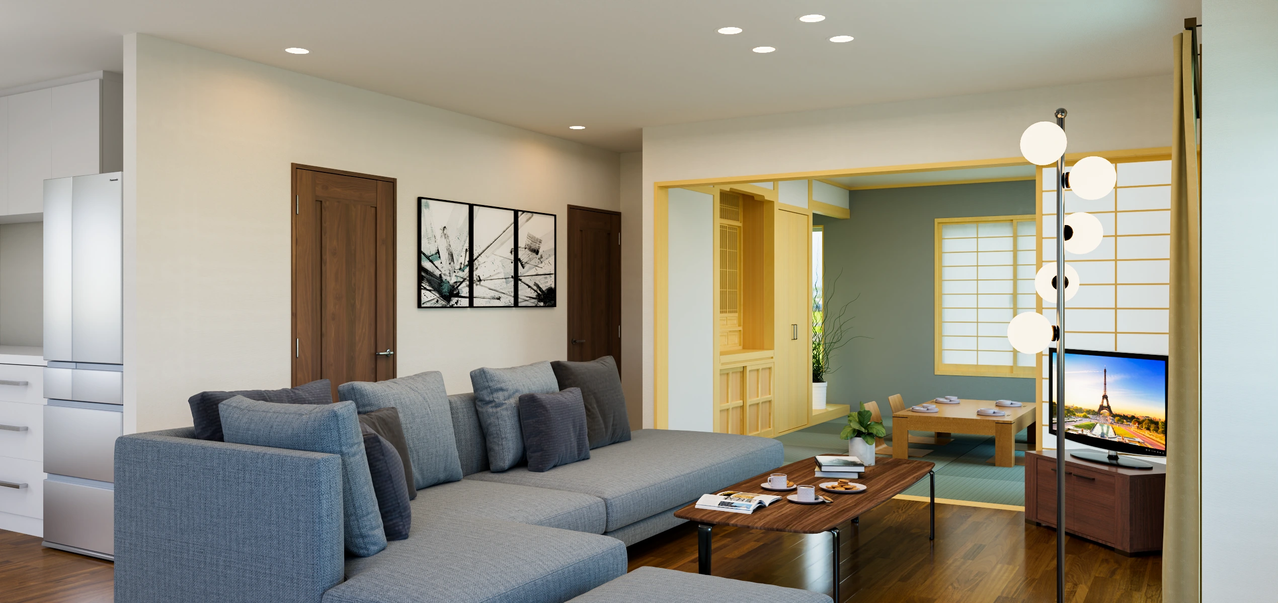 リビングと続き間の和室 内観CGパース